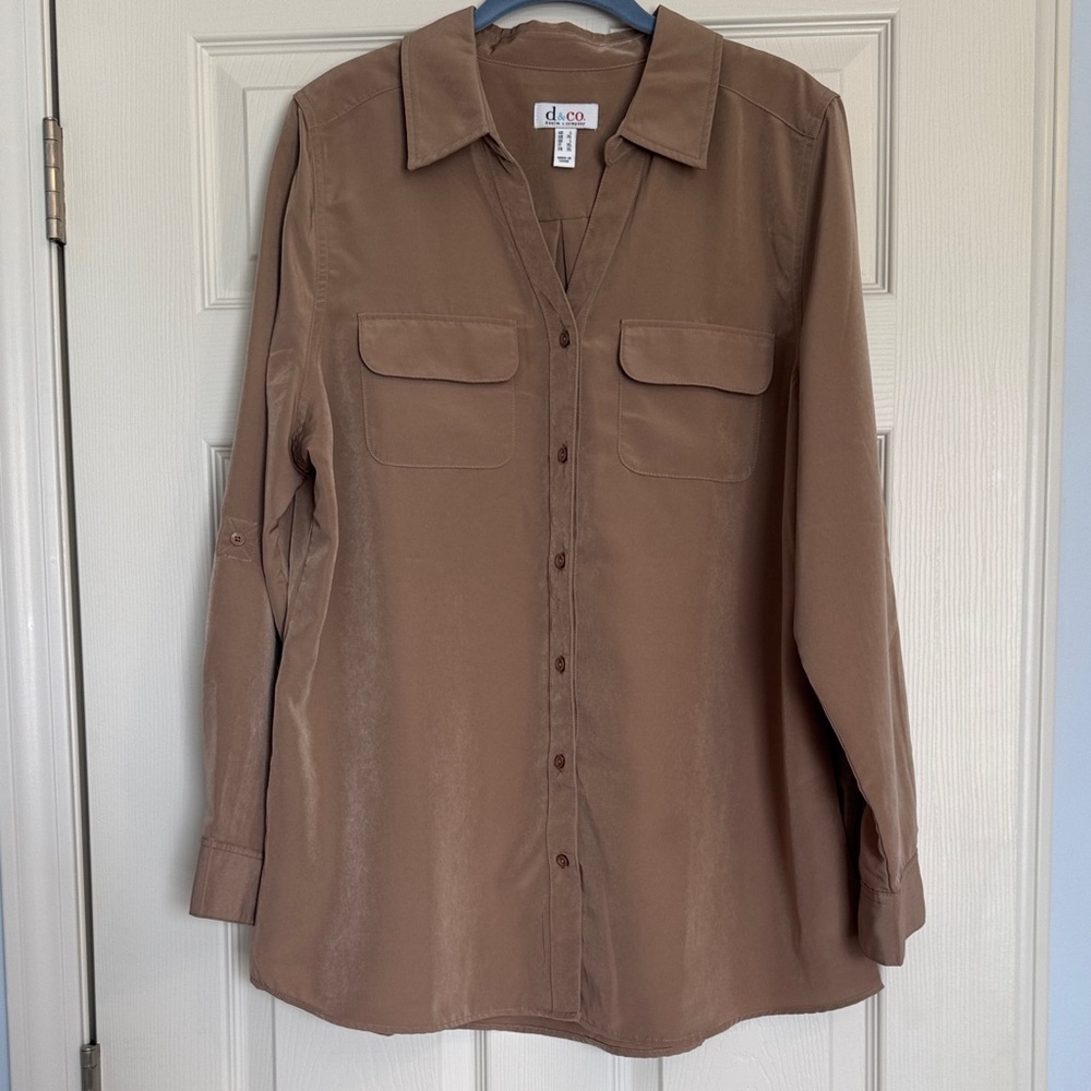 Denim&Co Button-Down Utility Shirt in Taupe